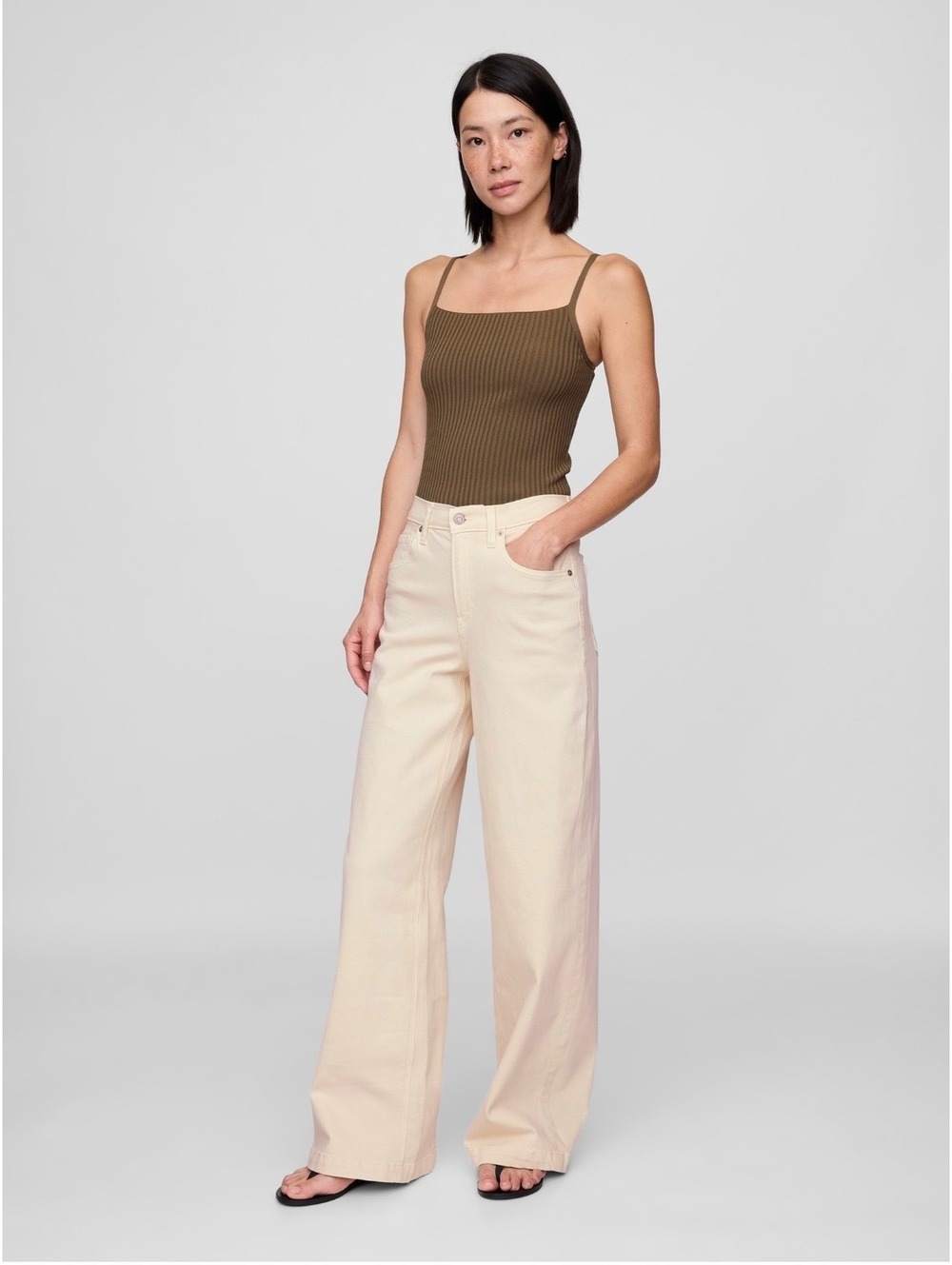 Gap High Rise Stride Wide Leg Jeans 27/4 Petite Beach Pebble Cream